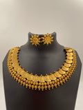 Vasudha Lakshmi kaasu mala necklace set with micro gold plating, Lakshmi coin motifs, golden bead detailing and matching stud earrings