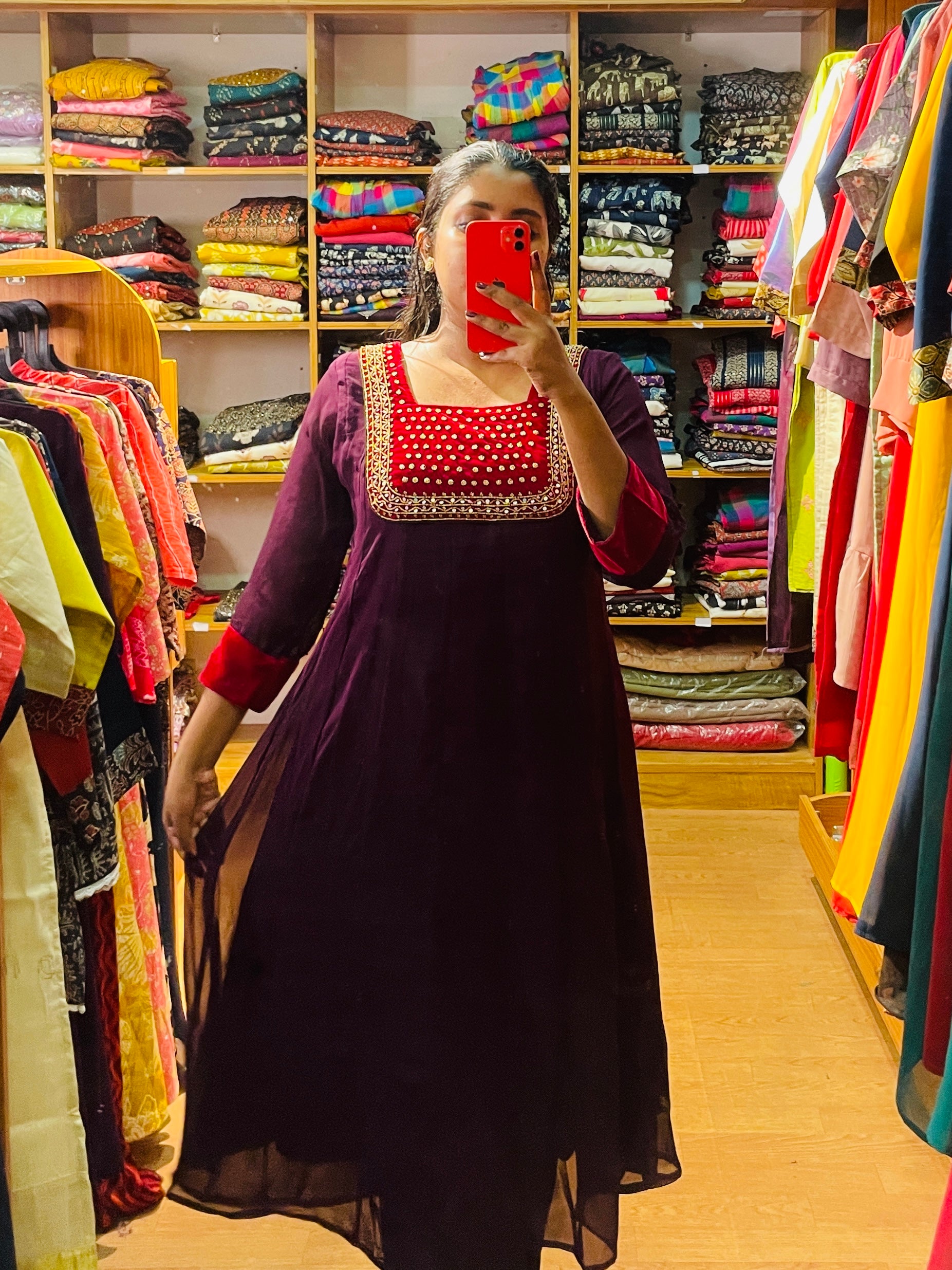 Purple Handworked Panel Cut Kurti