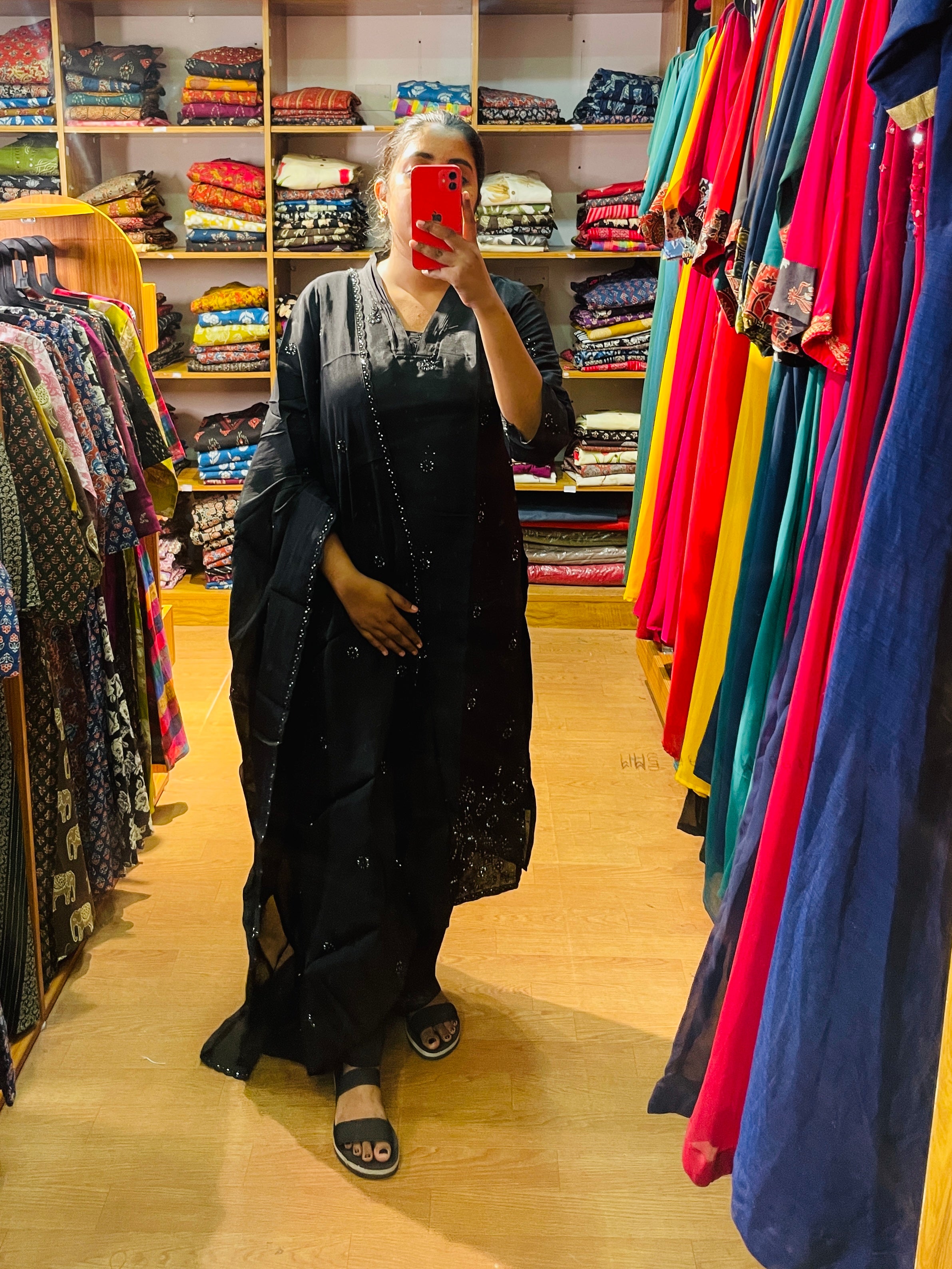 Pranavi black embellished kurta set with matching sheer dupatta