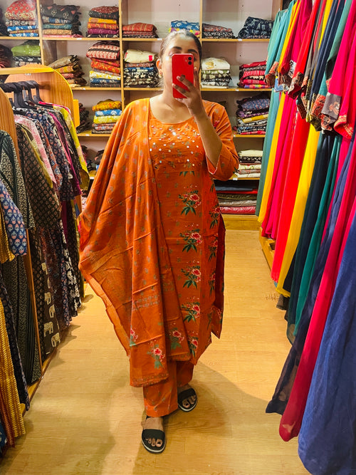 Ashmita – Burnt Orange Printed Cotton 3pc Set
