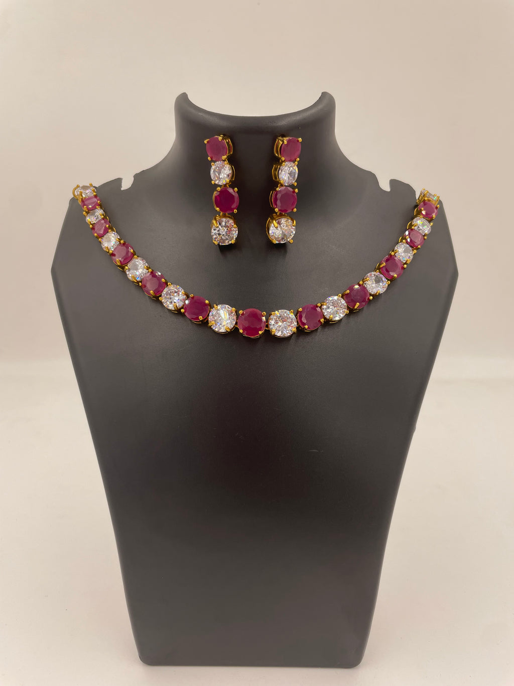 Rosalie ruby-toned and white AD stone necklace set for bridal and festive wear