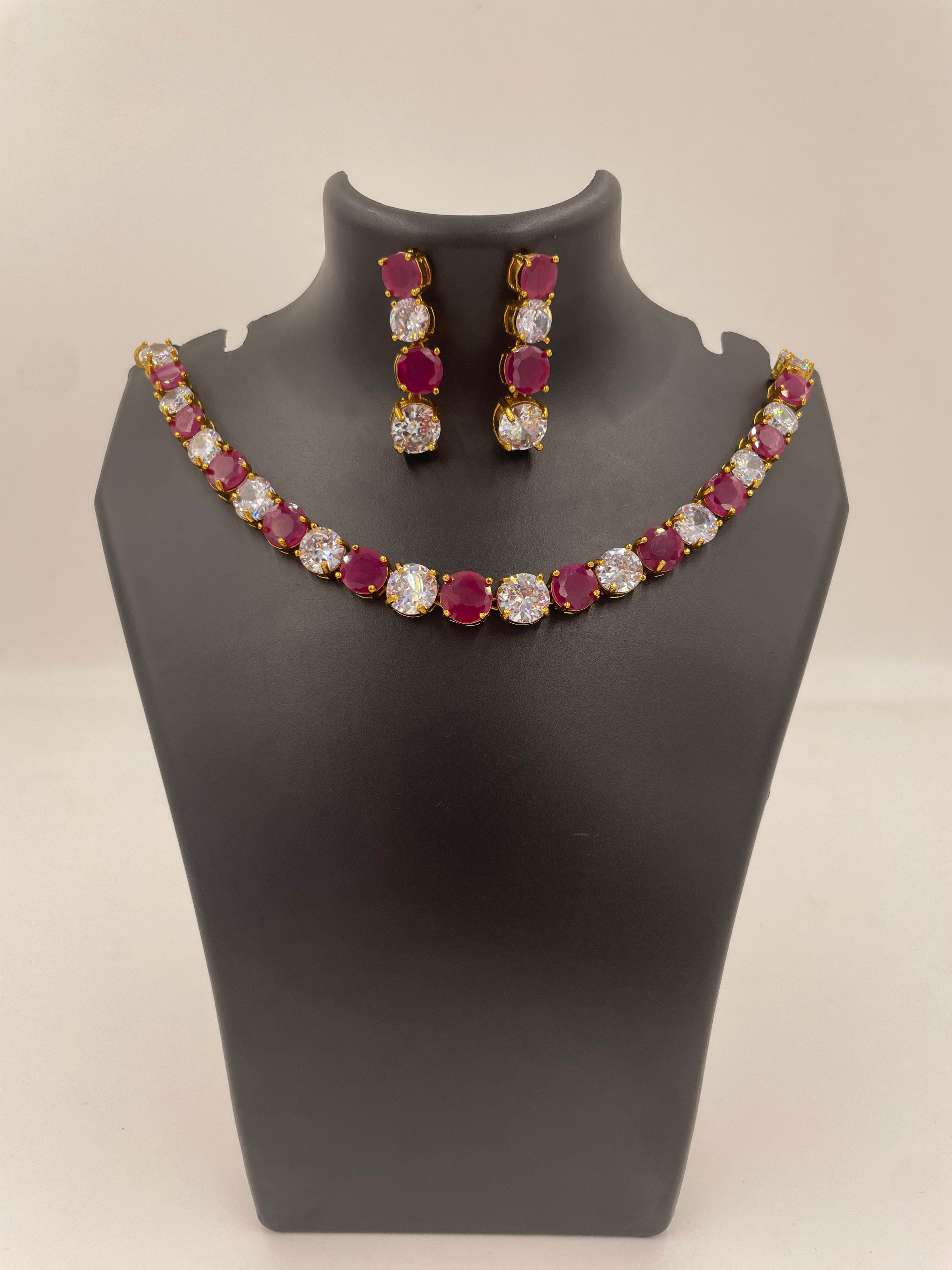 Rosalie ruby-toned and white AD stone necklace set for bridal and festive wear