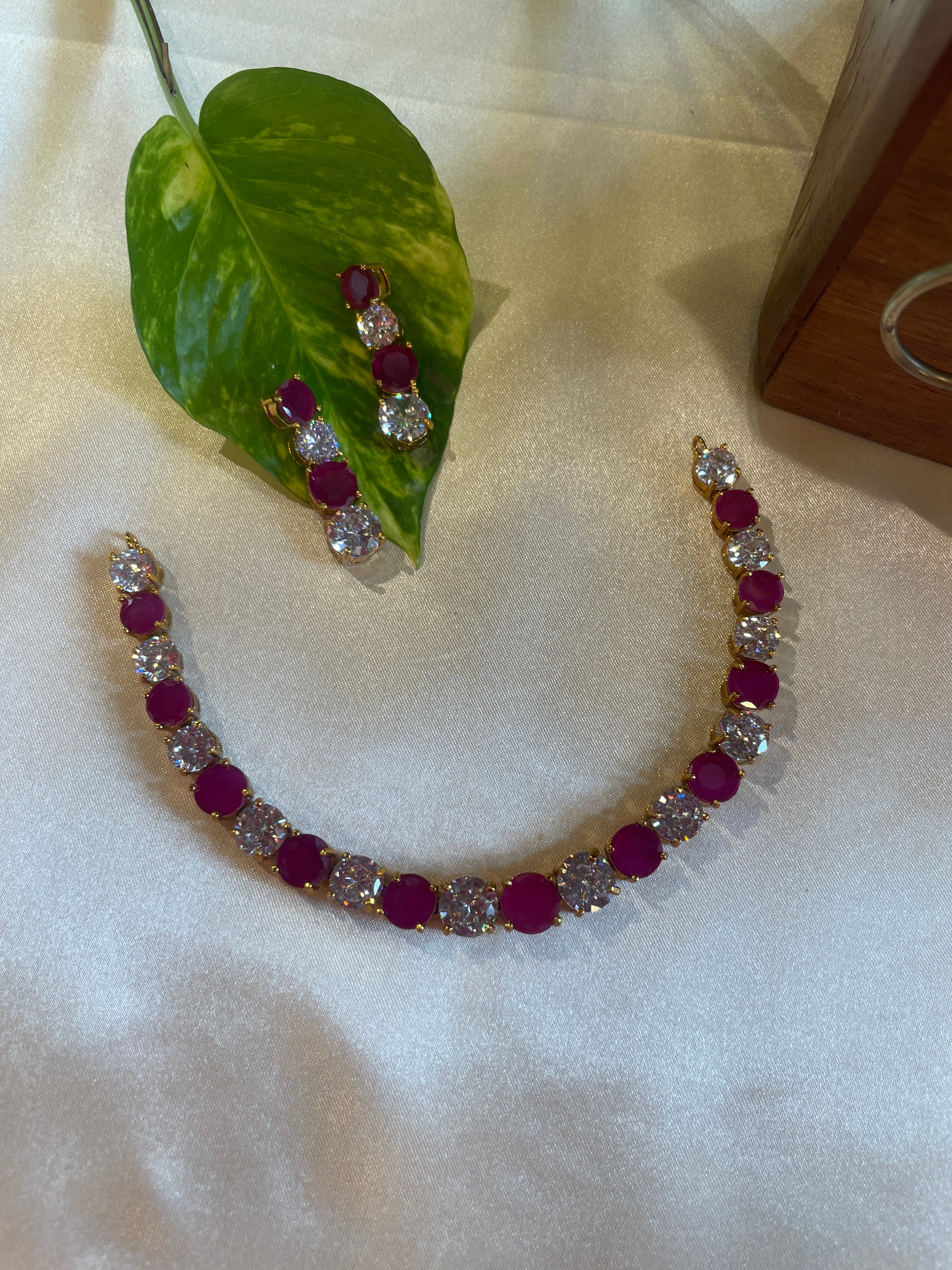 Rosalie ruby-toned and white AD stone necklace set for bridal and festive wear