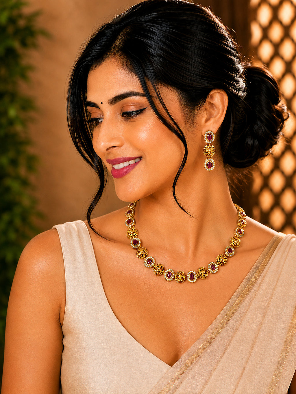 Lekshmi Ruby Necklace Set