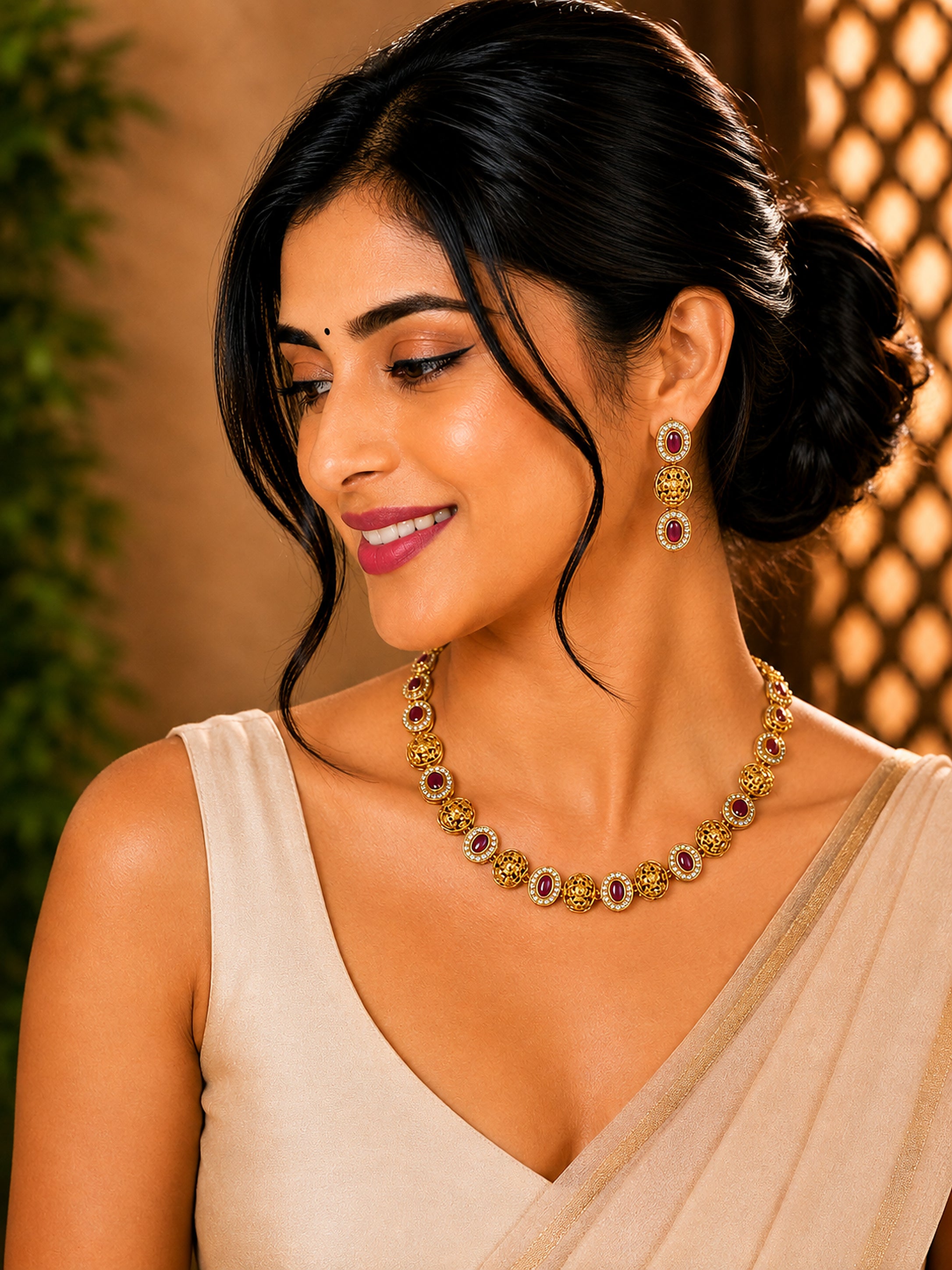 Lekshmi Ruby Necklace Set