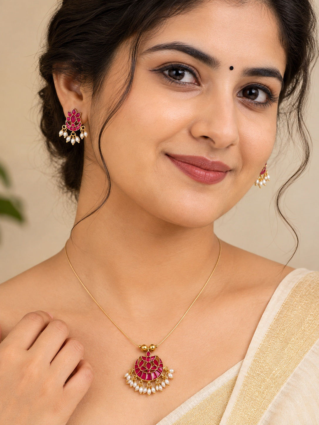 Ruhani – Ruby Pearl Invisible Necklace Set