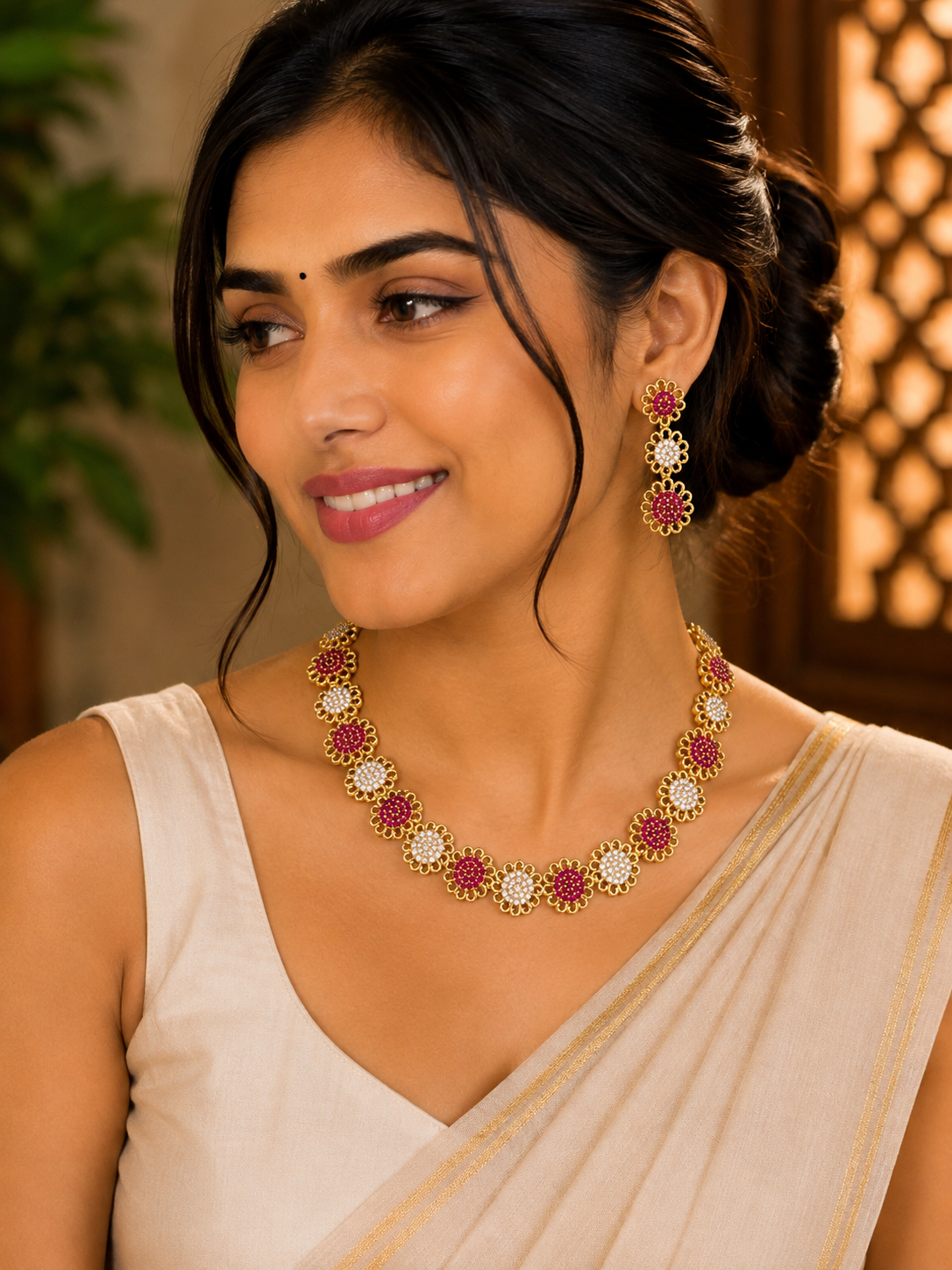 Ruhani Ruby AD Necklace Set