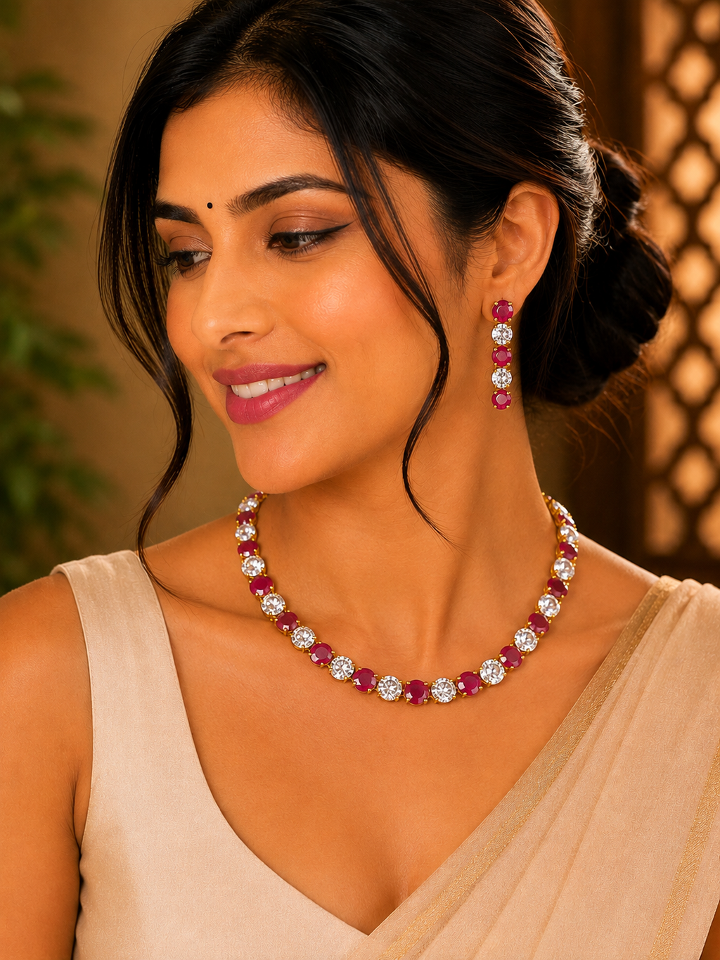 Rosalie Ruby & White AD Necklace Set