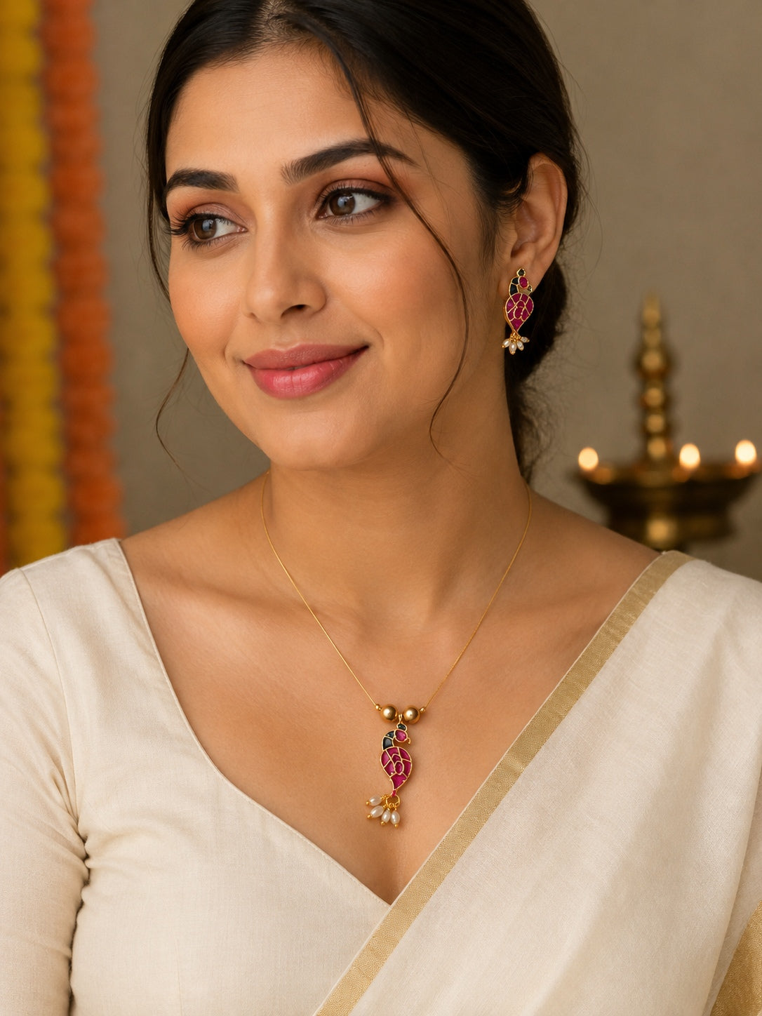 Mayura – Ruby Pearl Invisible Necklace Set